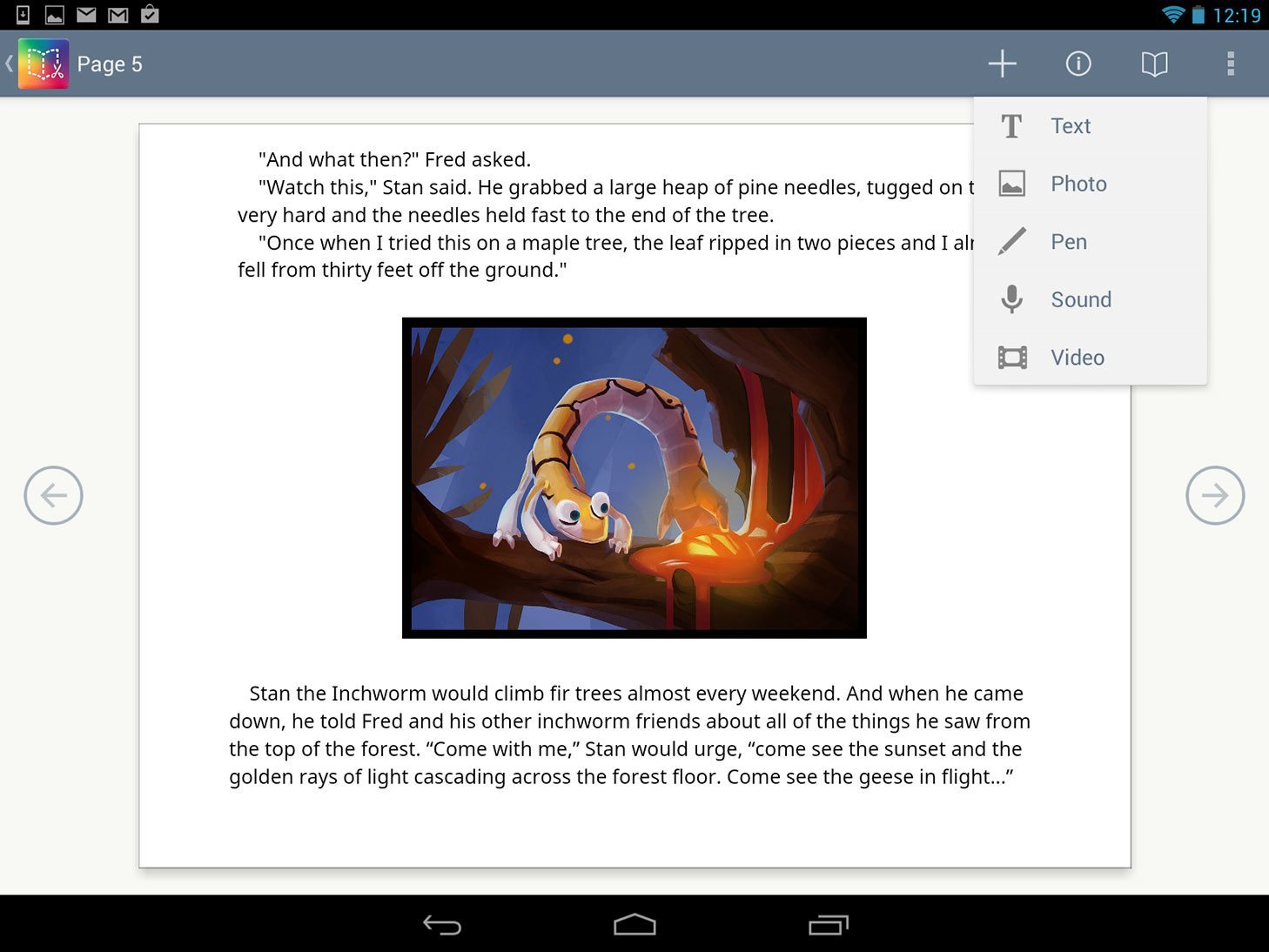 Stan the Treeclimbing Inchworm in Book Creator