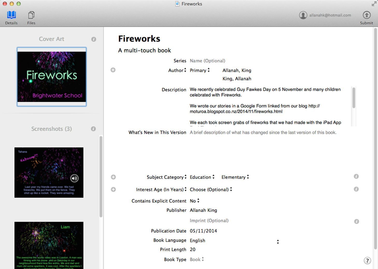 Fireworks book in iTunes Producer