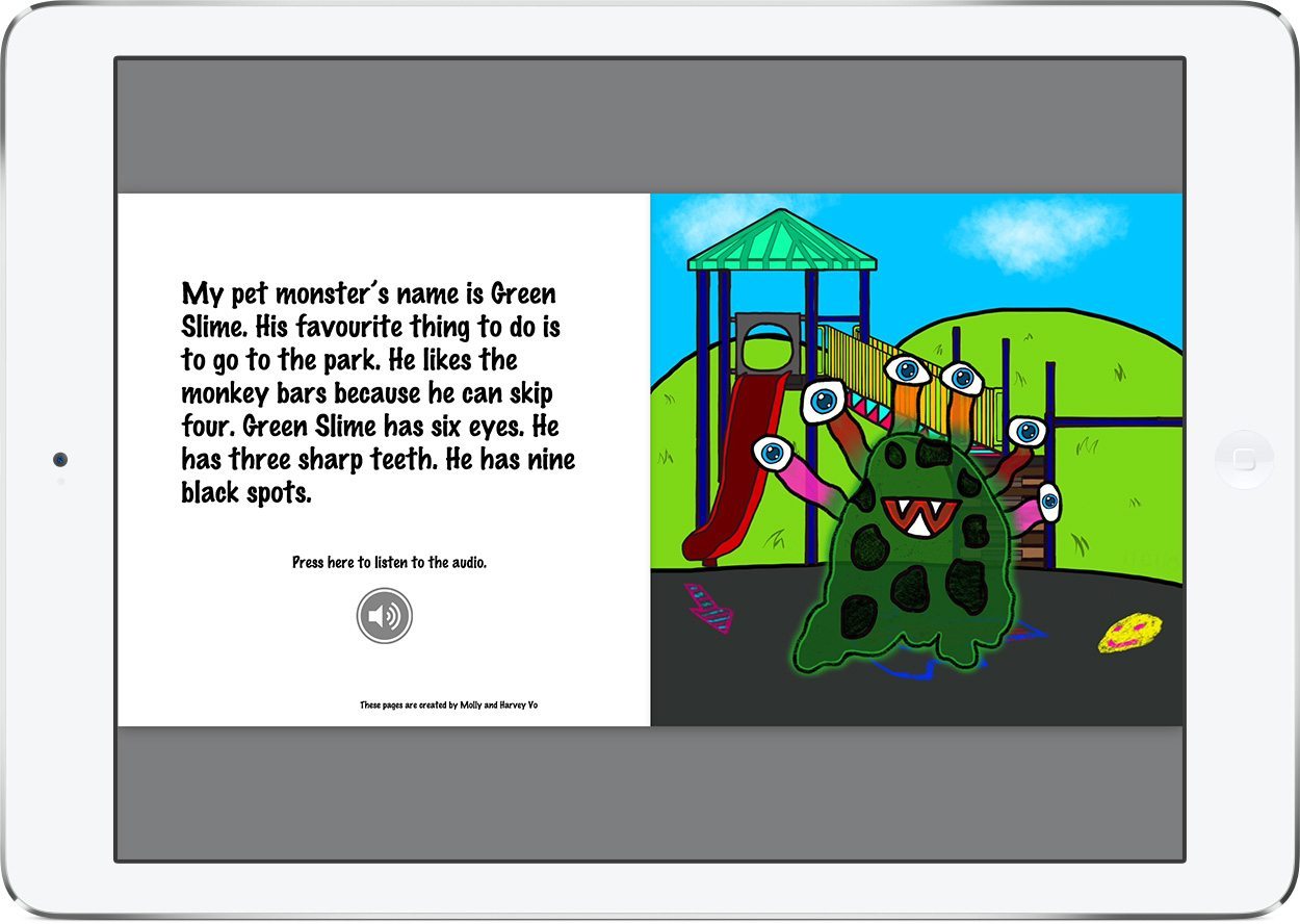 Green Slime the Pet Monster, as viewed in iBooks
