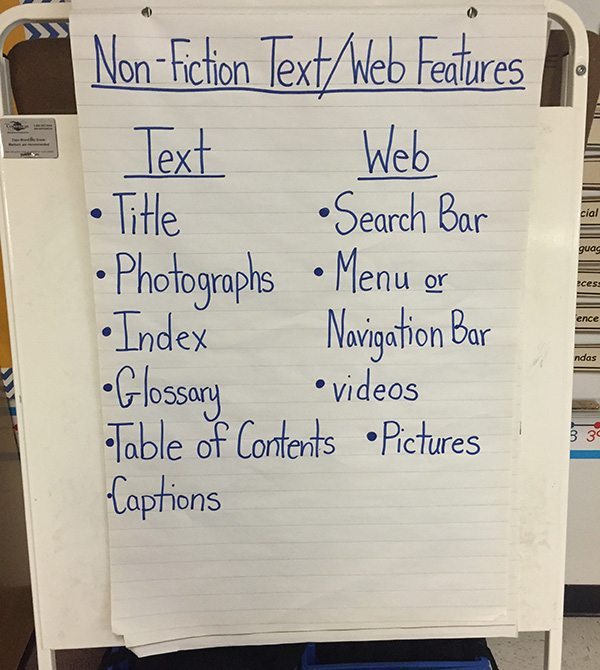 Non-fiction text and web features anchor chart