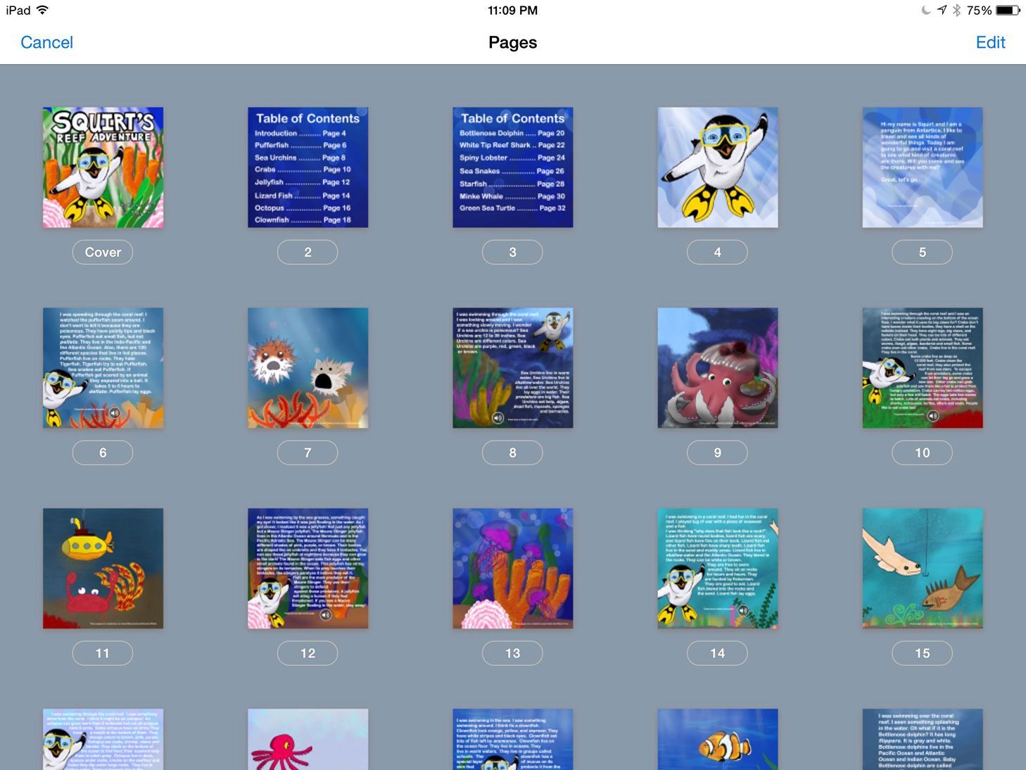 Squirt's Reef Adventure - page view in Book Creator