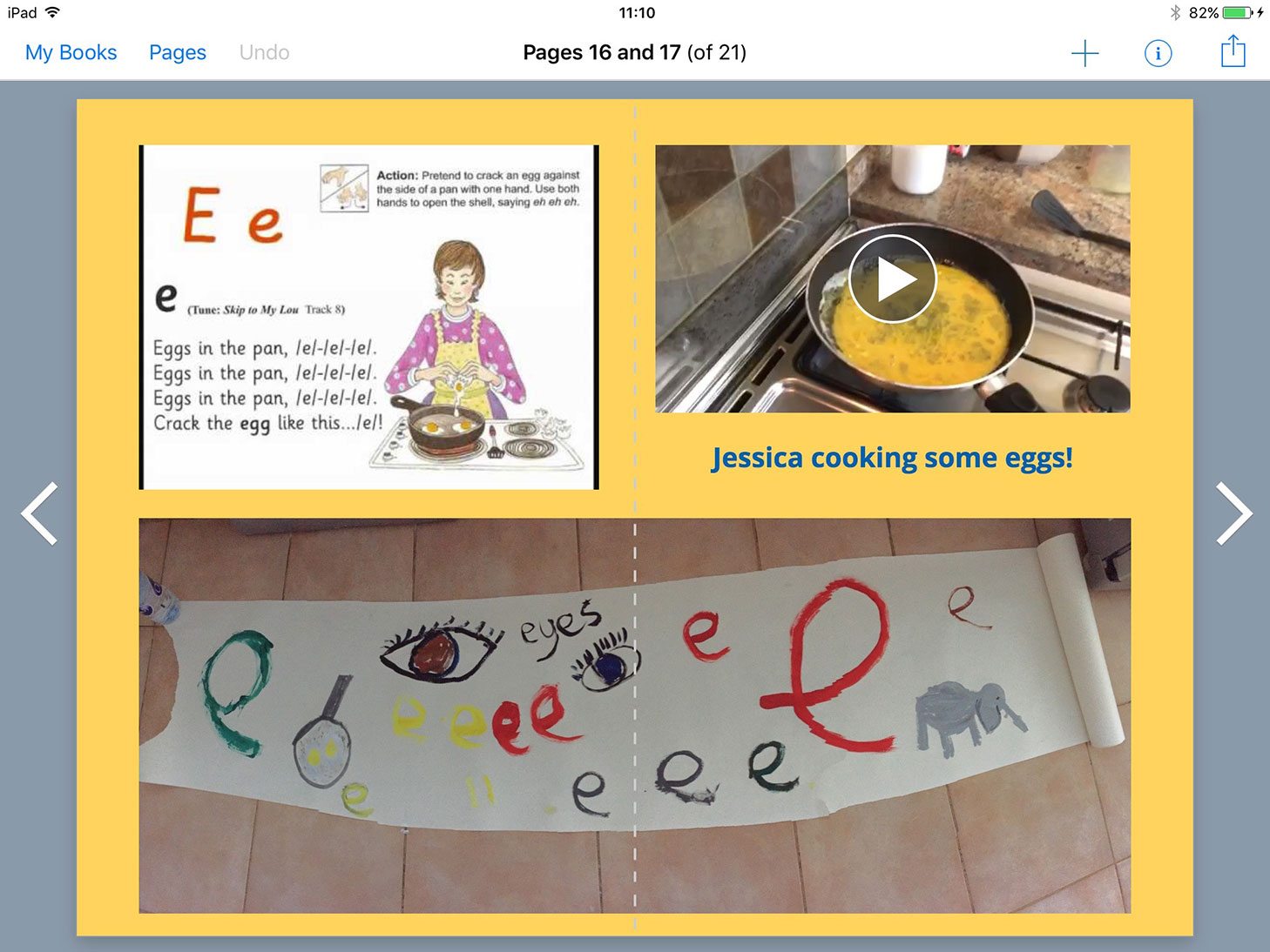Letter E in the phonics book