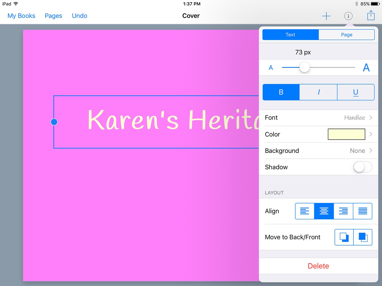 Title pages in Book Creator