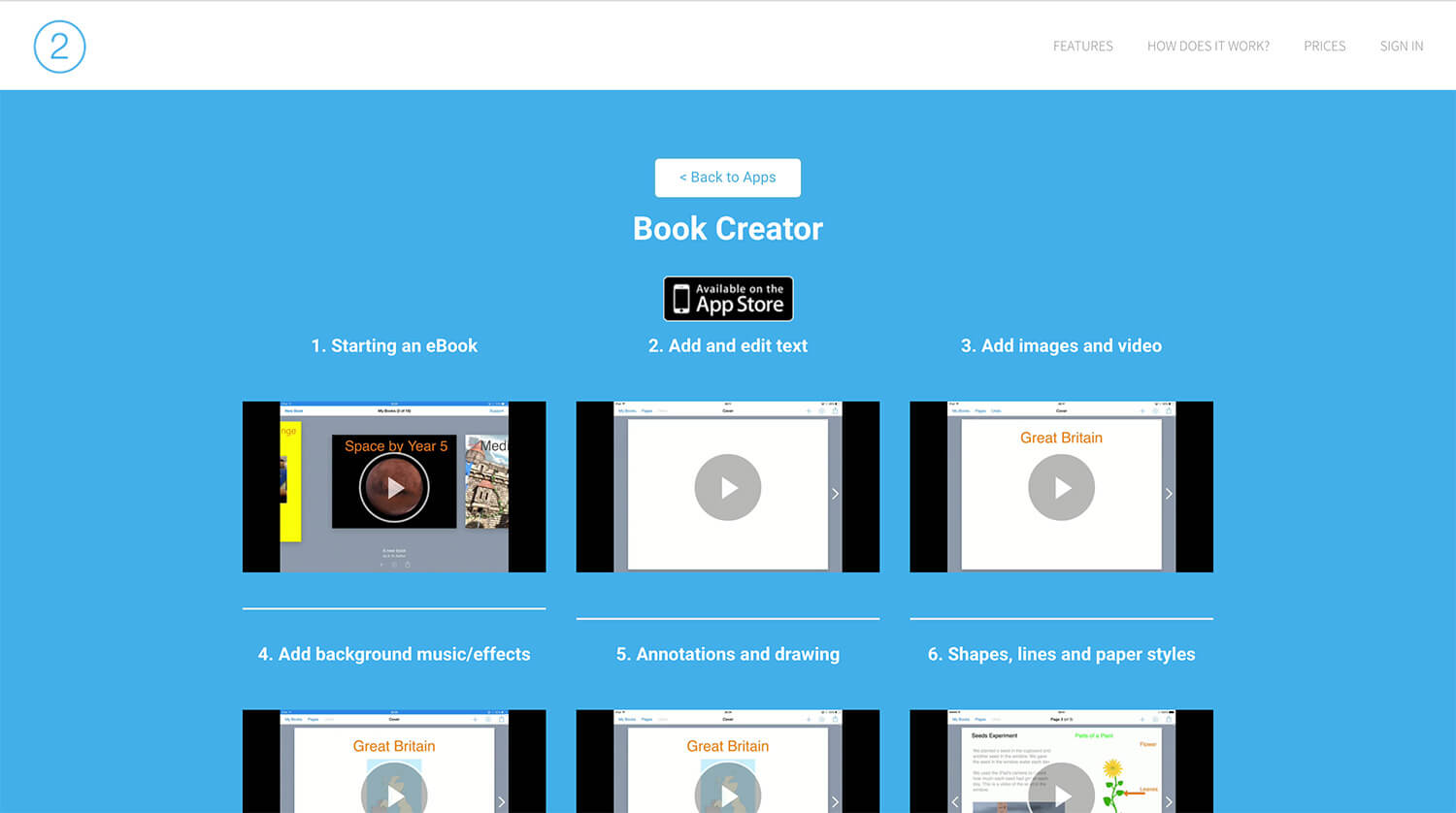 Screenshot of Book Creator video tutorials on the iLearn2 website