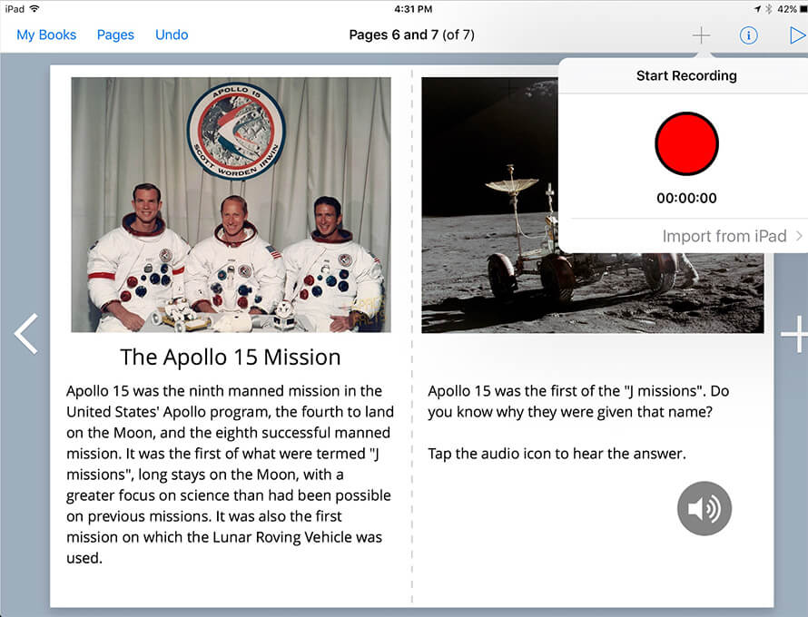 Example book in Book Creator on the Apollo 15 mission