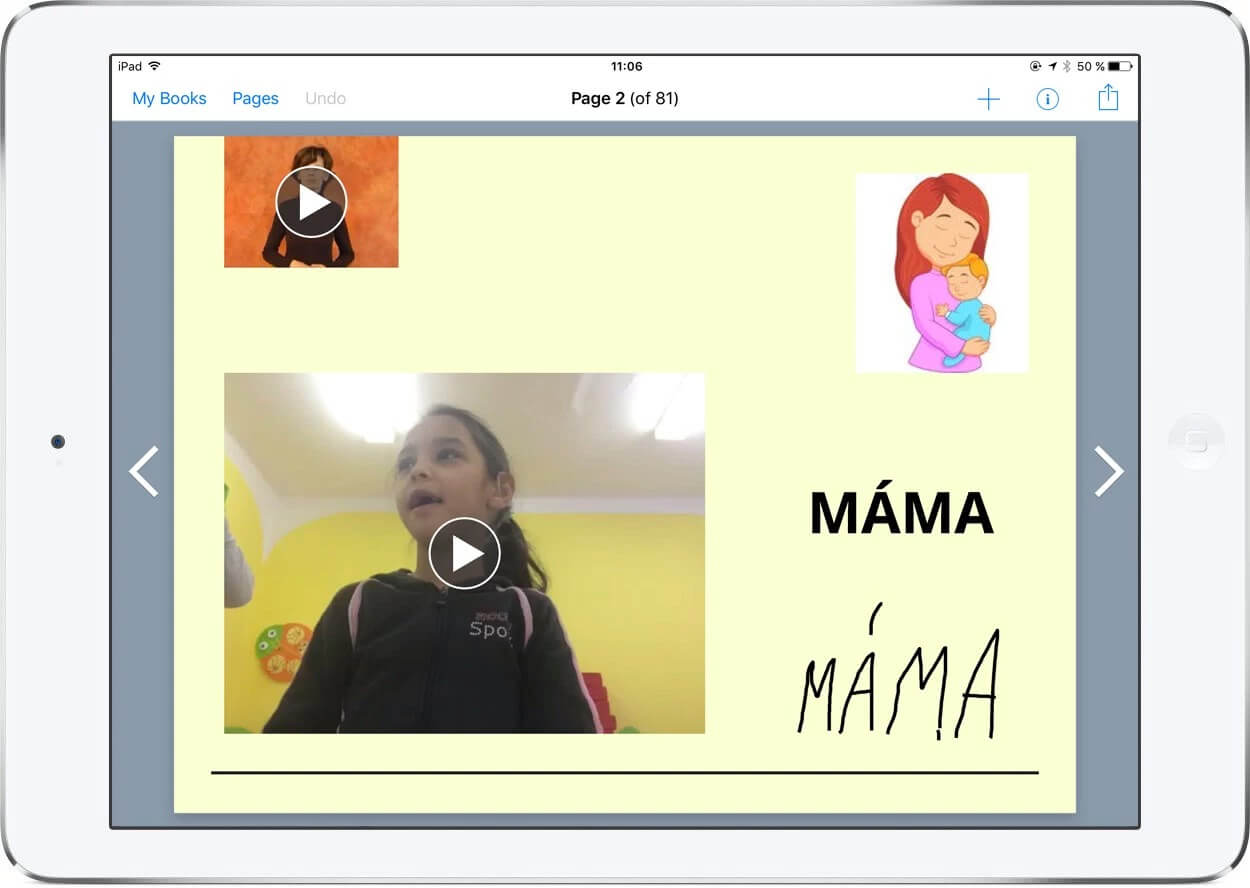 Example of a Czech Sign Language book in Book Creator, with video added