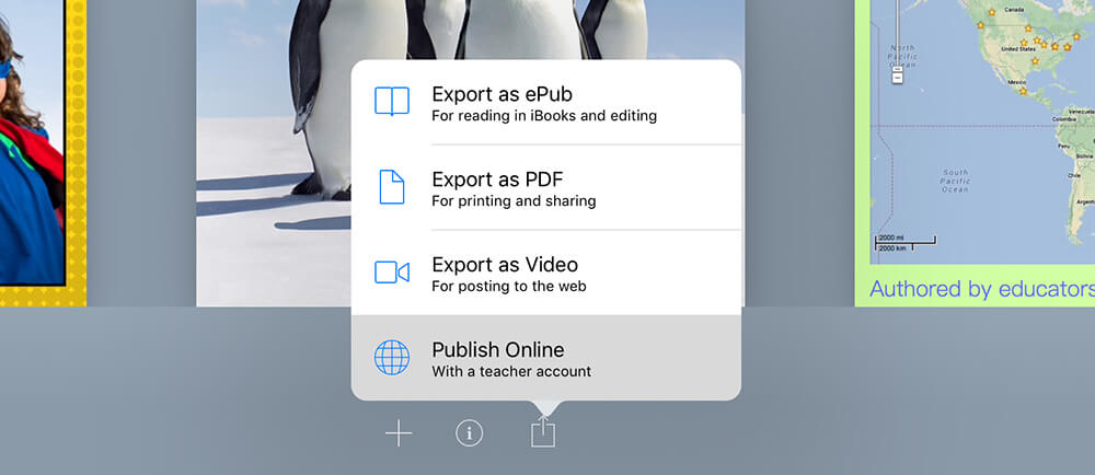 Updated menu in Book Creator with publishing online