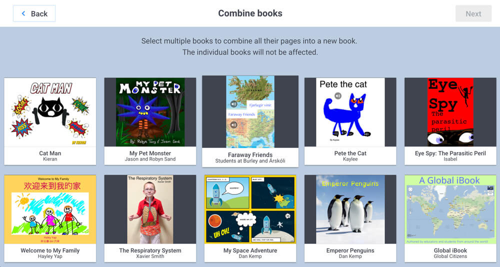 Combinaison de livres dans Book Creator pour Chrome