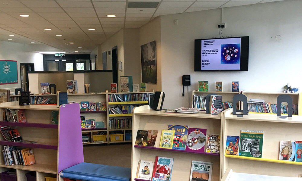 Book Creator displayed via TrilbyTV in the school library