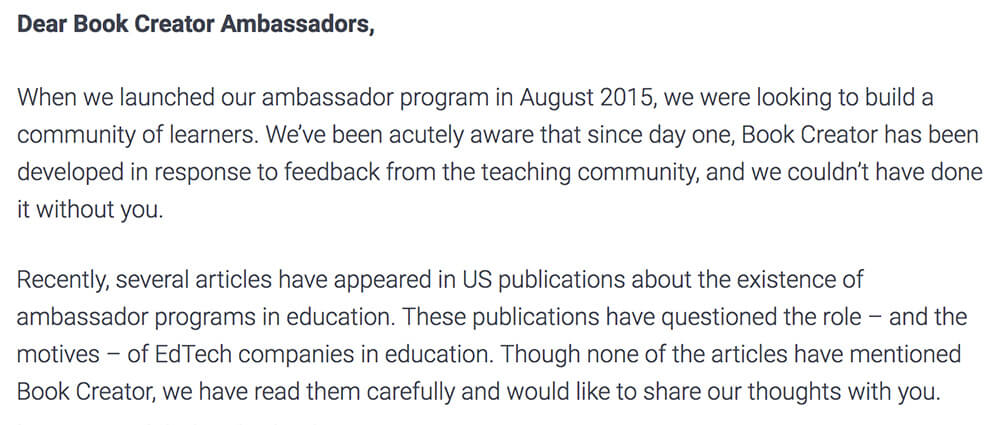 Open letter to ambassadors