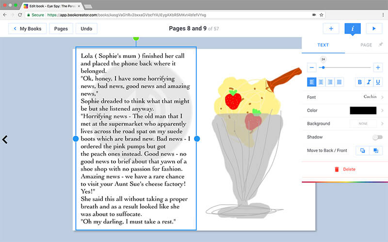 Editing text in Book Creator for Chrome