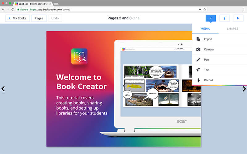 Adding elements in Book Creator for Chrome