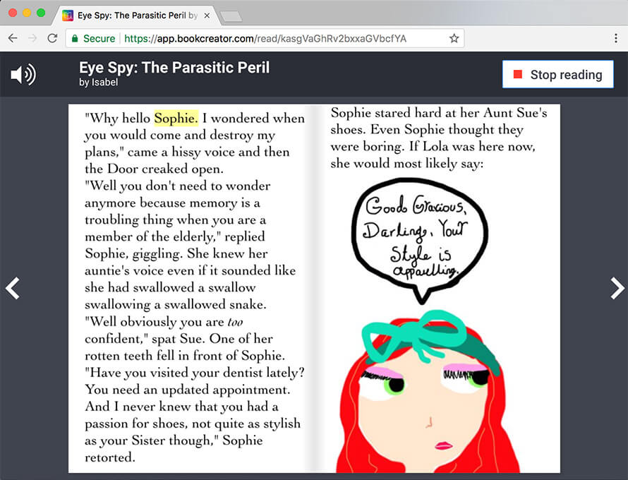 Book Creator book in Read Mode on the web