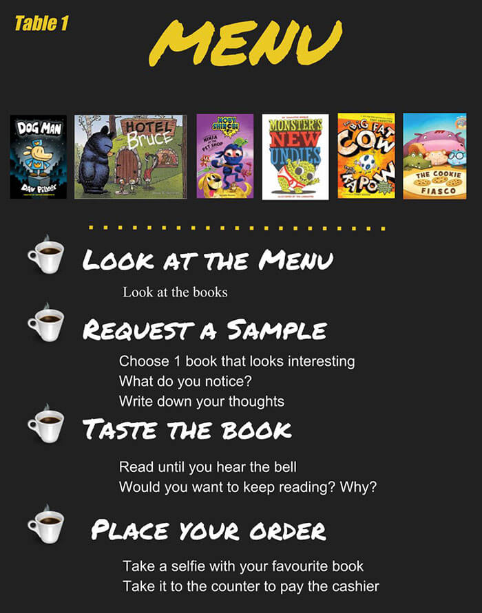 Example of a book tasting menu