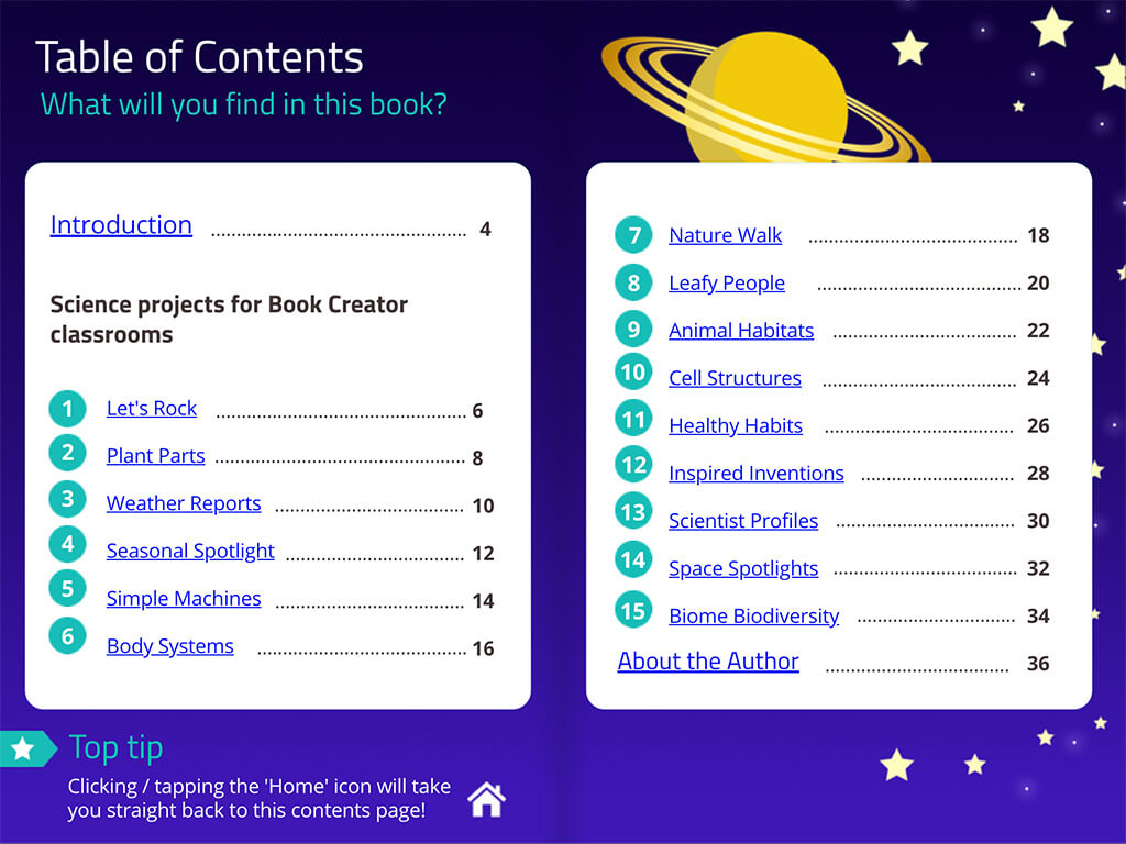 Screenshot of the contents page from the ebook