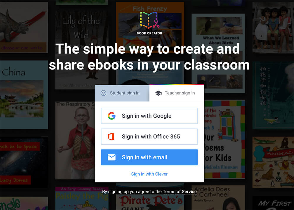 Book Creator for Chrome sign in page