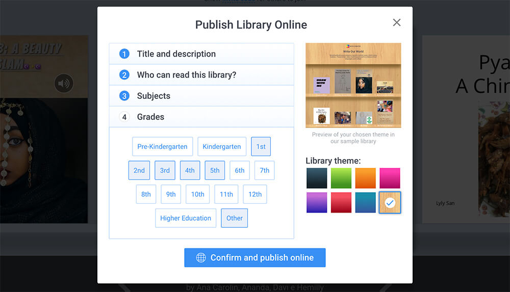 Adjust the publishing settings for your library