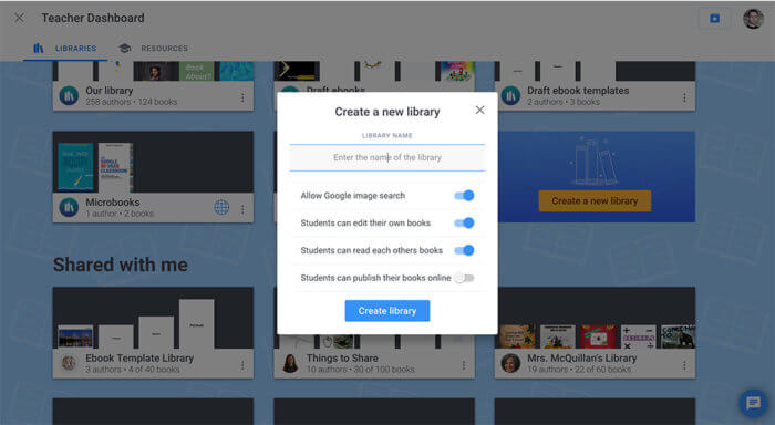 how to make a library in book creator as a student