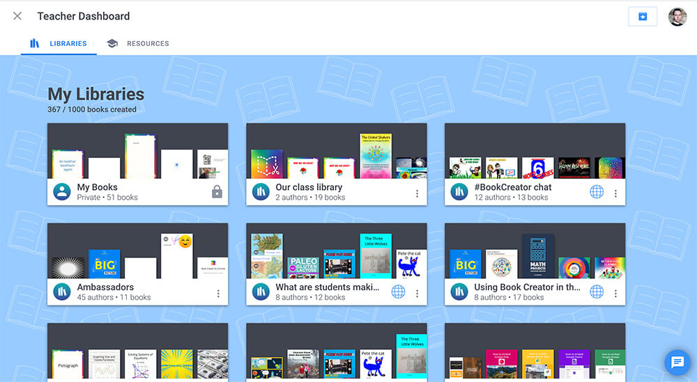 Screenshot of libraries in the Teacher Dashboard