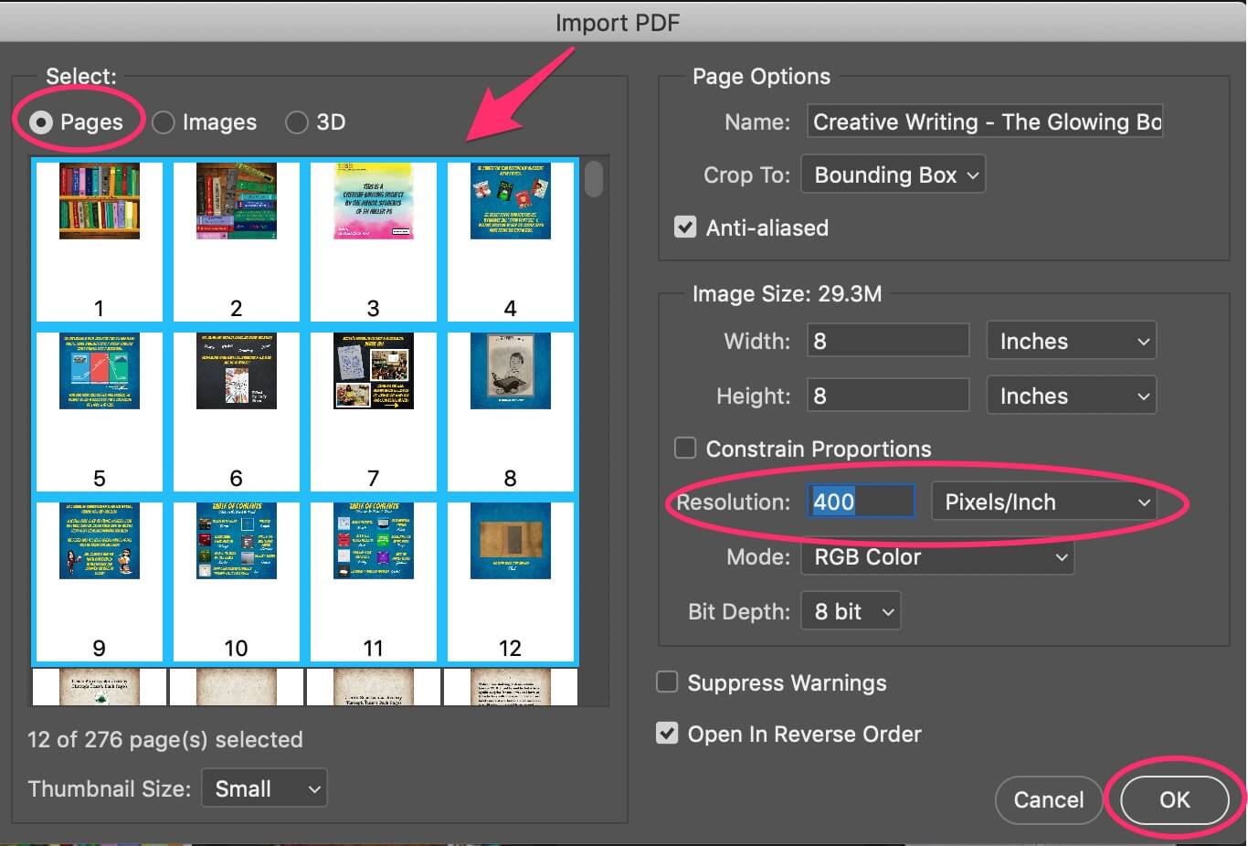 Importing the PDF into Photoshop