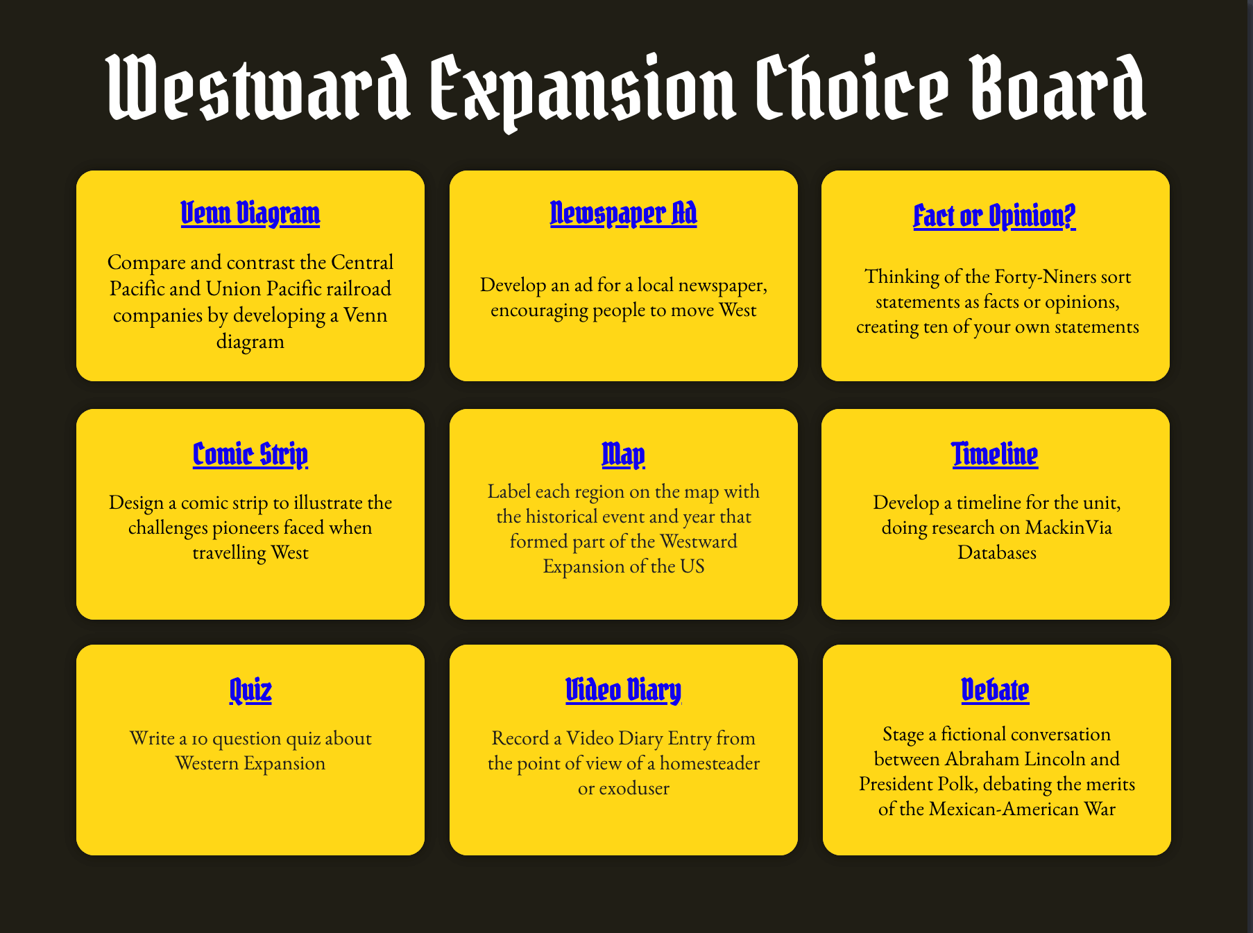 Westward Expansion Choice Board