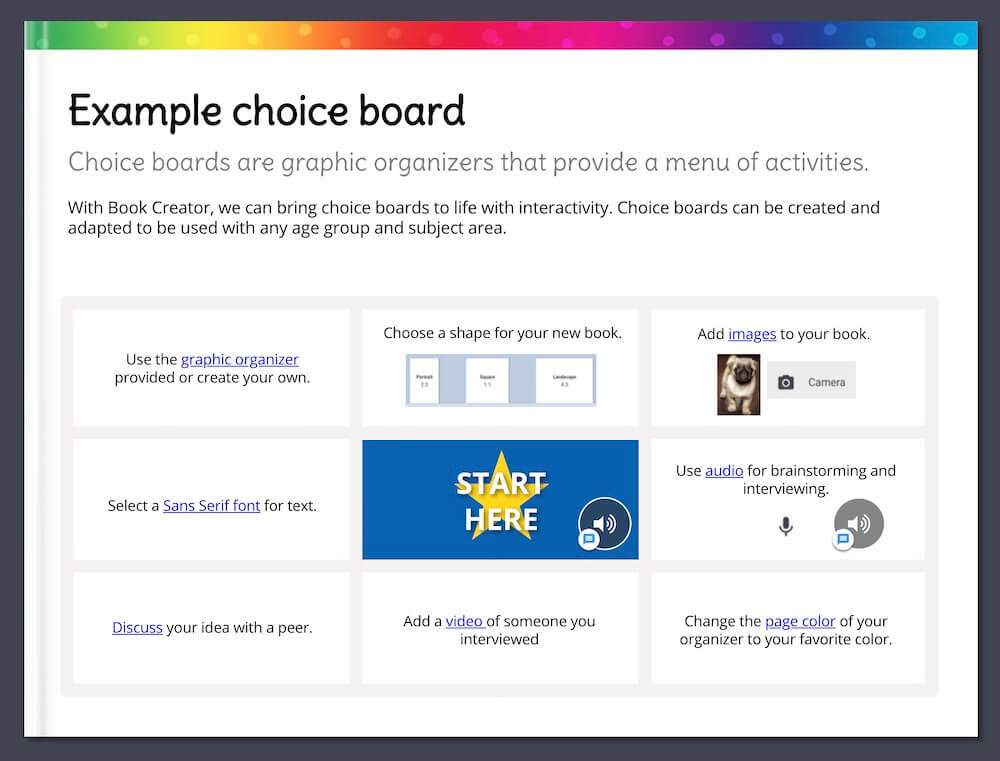 Example choice board by Rosey McQuillan