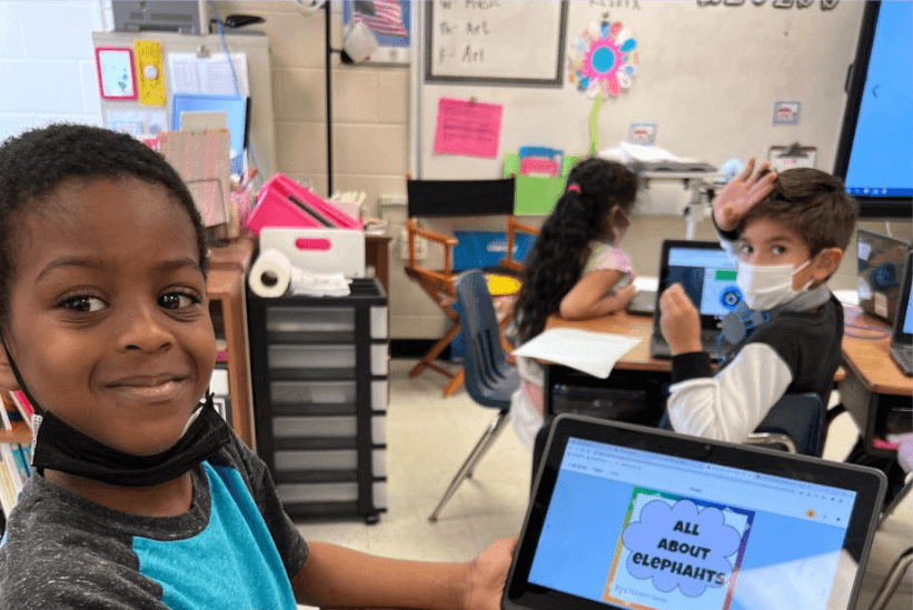 Student using Book Creator on an iPad