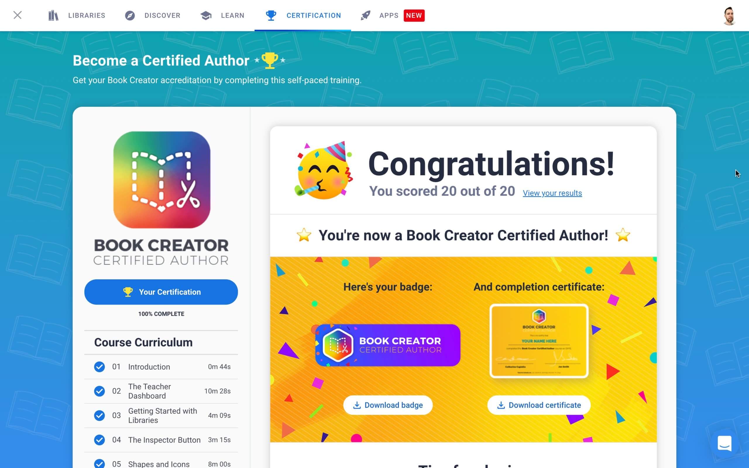 Completed Book Creator Certification