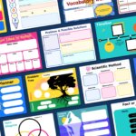 Image showing a variety of graphic organizer templates, including Biography Map, Fishbone Planner, Problem Tree, Venn Diagram, Roller Coaster Story Plot, and Scientific Method among others. These templates provide structured formats for activities like brainstorming, problem-solving, organizing ideas, and comparing concepts, supporting student learning across subjects.