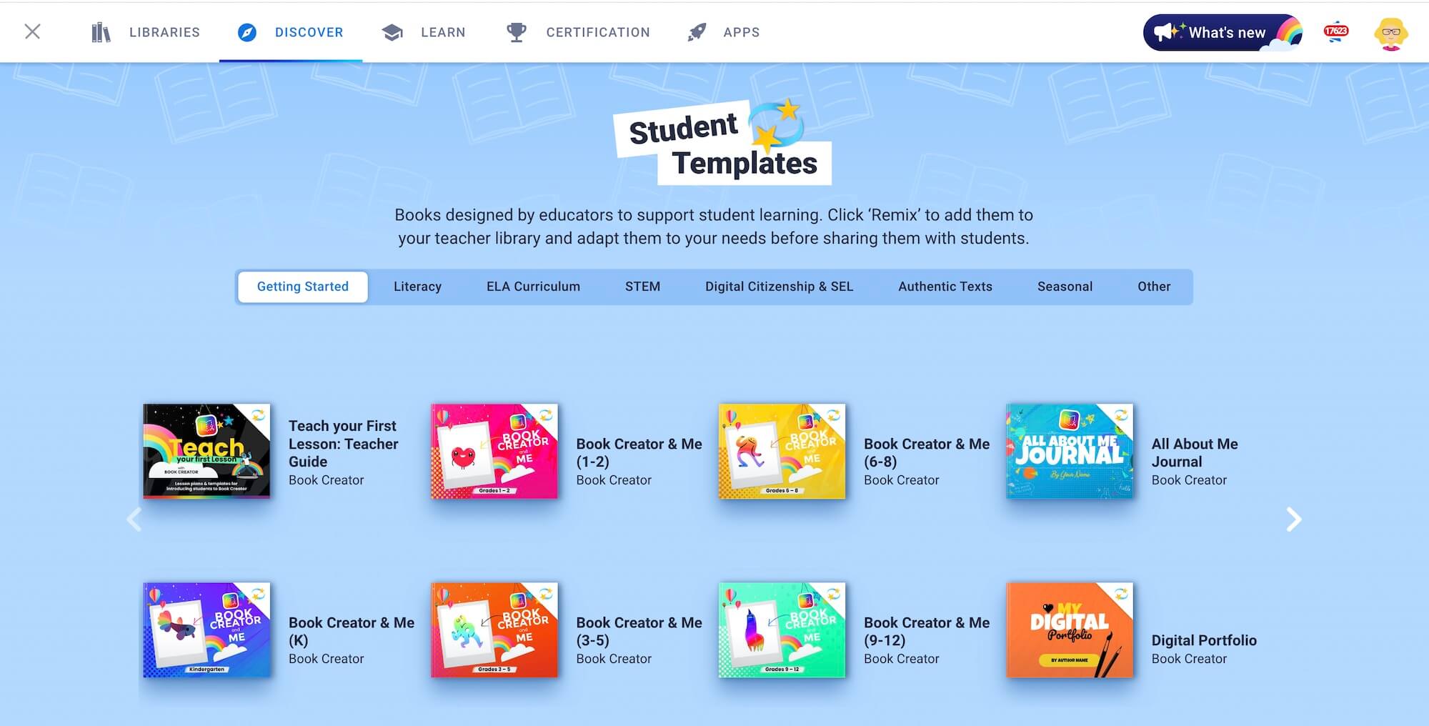 Student templates in Discover