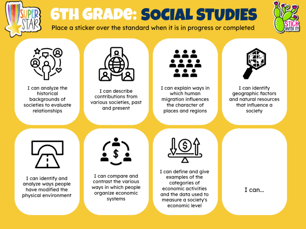 Template for 6th Grade social studies tracking