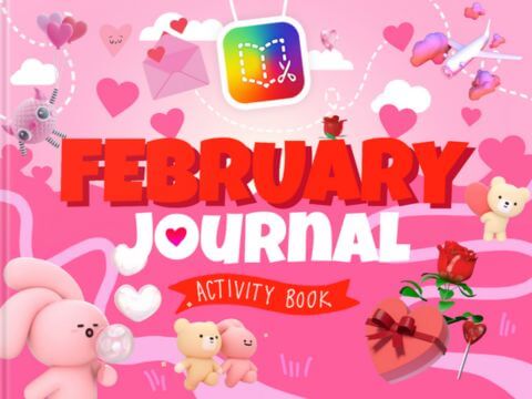 Cover of the 'February Journal Activity Book' featuring a love theme