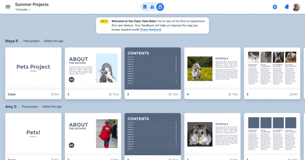 Short screencast of how Class View works in Book Creator