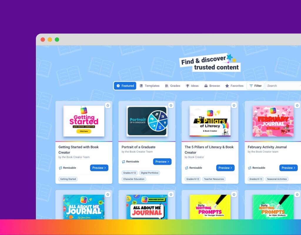 Screenshot of the updated Discover section in Book Creator
